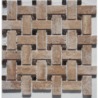 BASKET WAVE -NOCE TRAVERTINE WITH DARK EMPERADOR DOTS